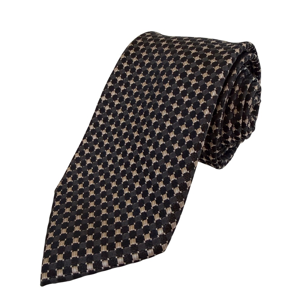 Michael Kors Mens Silk Blend Geometric Pattern‎ Tie Black Tan Business